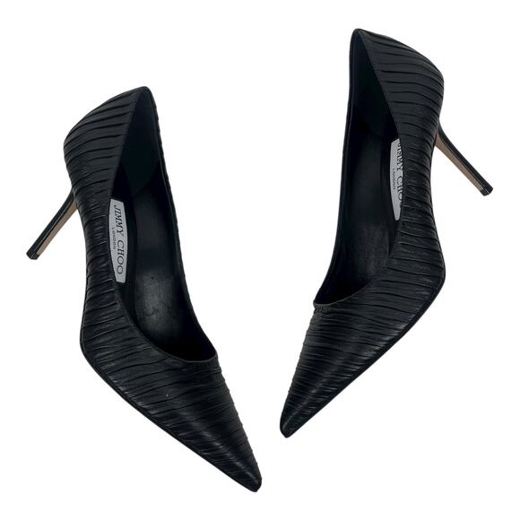 Jimmy Choo Love 85 Pleated Leather Pump Black Size 37.5 - Picture 7 of 15
